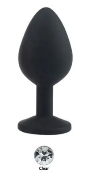 0497AE    Black Silicone Mini Anal Plug with Rhinestone Crystal Base  - LAST CHANCE - Final Closeout!