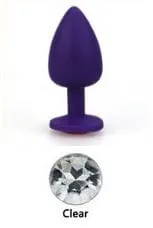 0523AE  Soft Silicone Butt Plug, Medium Purple Plug, Rhinestone Crystal  - LAST CHANCE - Final Closeout!