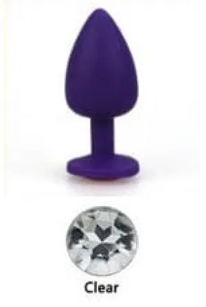 0523AE  Soft Silicone Butt Plug, Medium Purple Plug, Rhinestone Crystal  - LAST CHANCE - Final Closeout!
