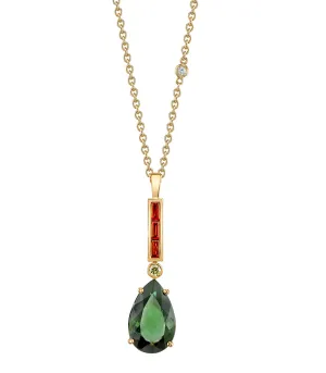 10.77 Carat Green Tourmaline Pear, Citrine and Diamond Yellow Gold Pendant