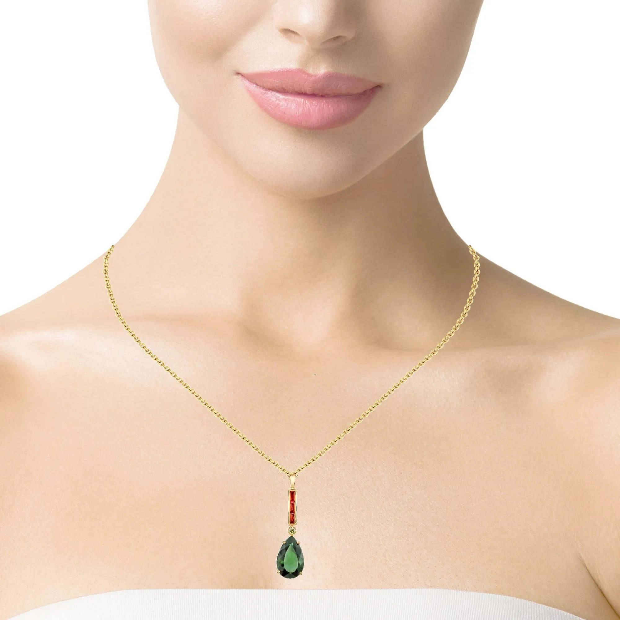 10.77 Carat Green Tourmaline Pear, Citrine and Diamond Yellow Gold Pendant