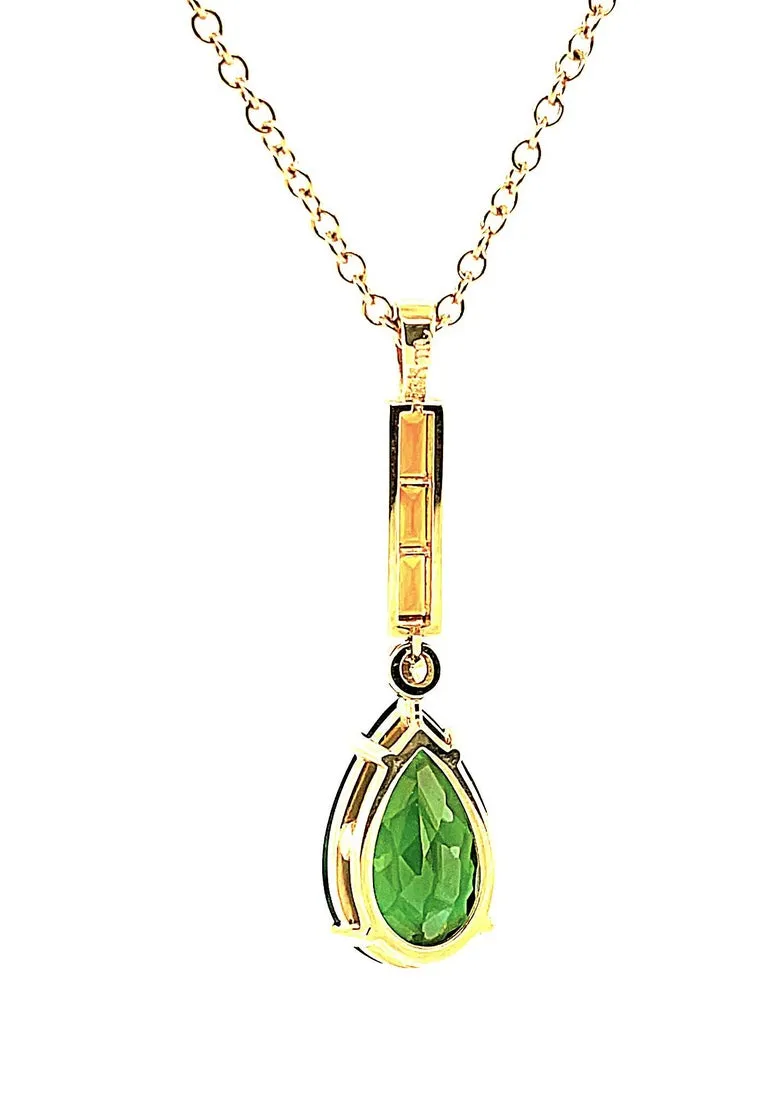 10.77 Carat Green Tourmaline Pear, Citrine and Diamond Yellow Gold Pendant