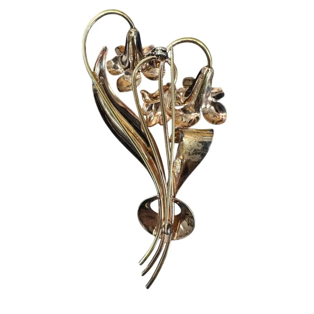 12k GF on Sterling Silver Flower Brooch Pin Vintage Signed CA Carl Art 1930s