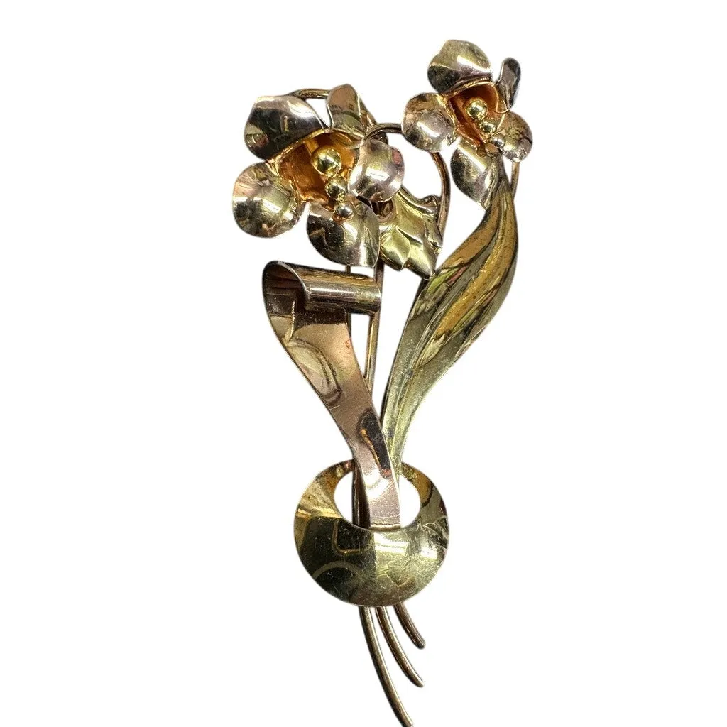 12k GF on Sterling Silver Flower Brooch Pin Vintage Signed CA Carl Art 1930s