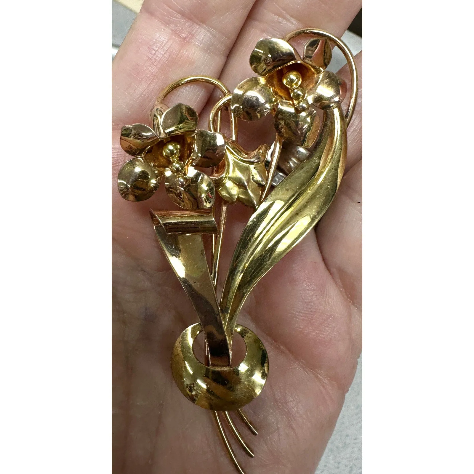 12k GF on Sterling Silver Flower Brooch Pin Vintage Signed CA Carl Art 1930s