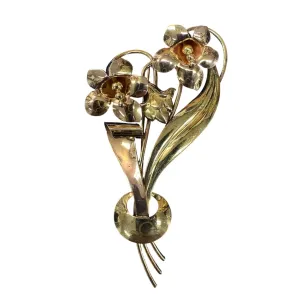 12k GF on Sterling Silver Flower Brooch Pin Vintage Signed CA Carl Art 1930s