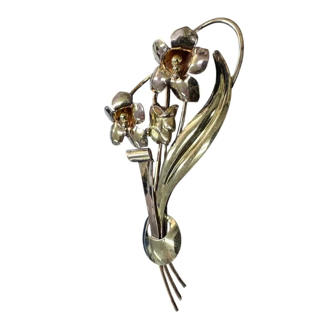12k GF on Sterling Silver Flower Brooch Pin Vintage Signed CA Carl Art 1930s