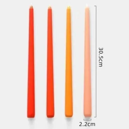 12" Unscented Taper Colored Candles - 4 pcs