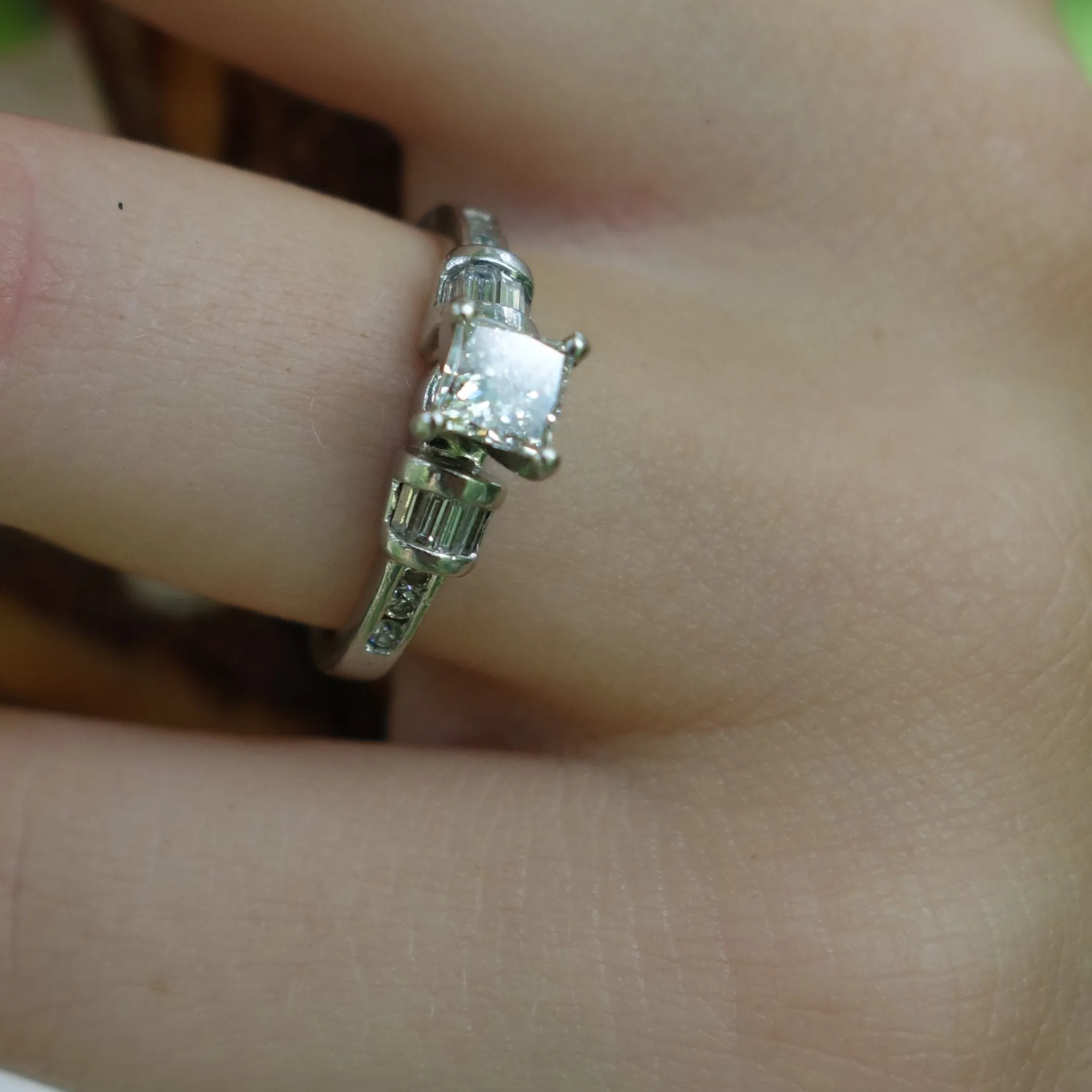 1.39 ctw. Diamond and Platinum Art Deco Vintage Engagement Ring, Size 5.75