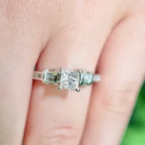 1.39 ctw. Diamond and Platinum Art Deco Vintage Engagement Ring, Size 5.75