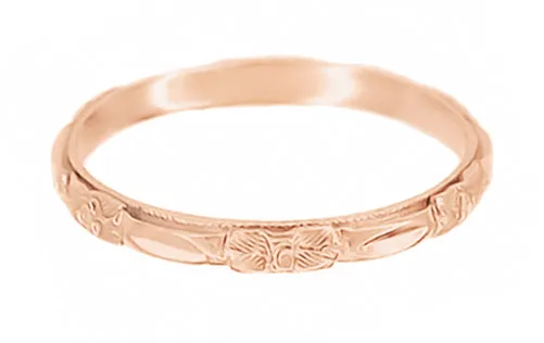 14 Karat Rose Gold 1920's Art Deco Carved Roses Wedding Ring