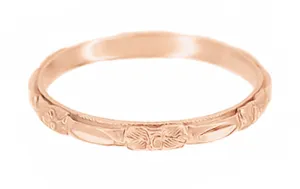 14 Karat Rose Gold 1920's Art Deco Carved Roses Wedding Ring