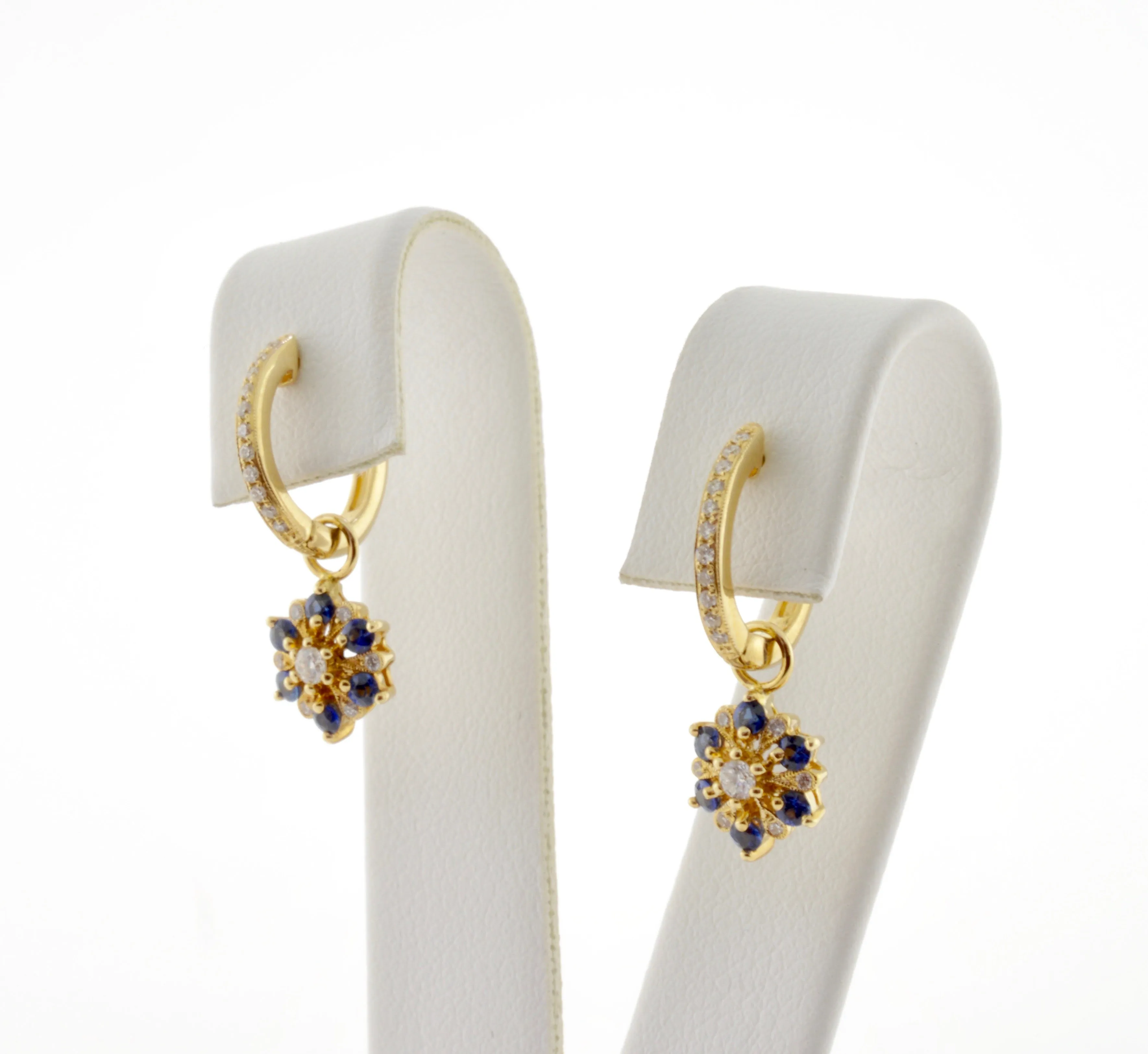 14K Art Deco Inspired Sapphire Charm Hoop Earrings