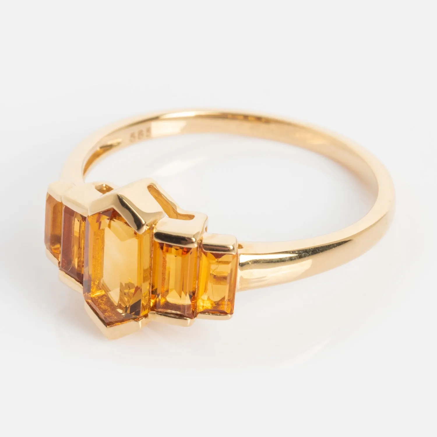 14k Graduated Citrine Deco Ring