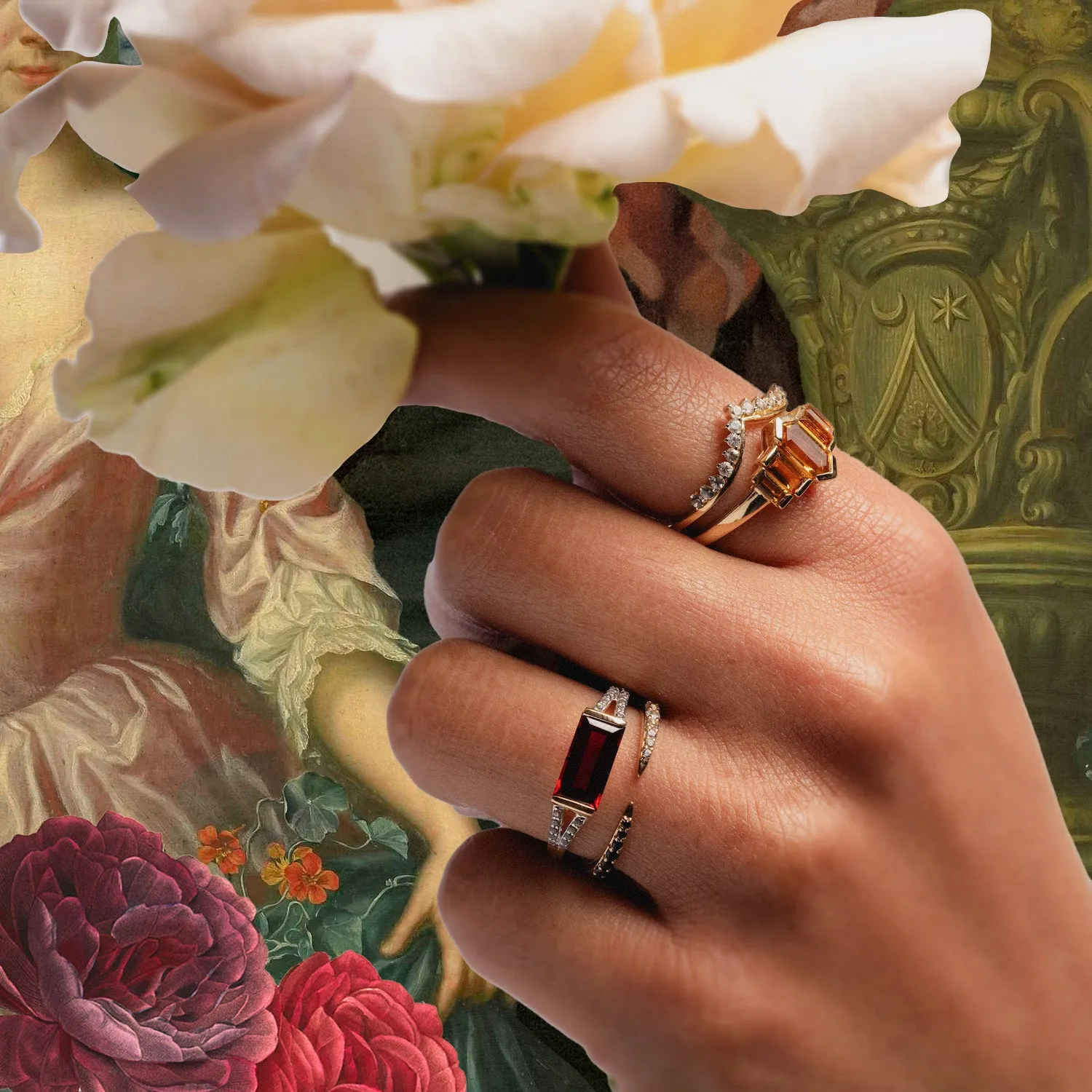 14k Graduated Citrine Deco Ring
