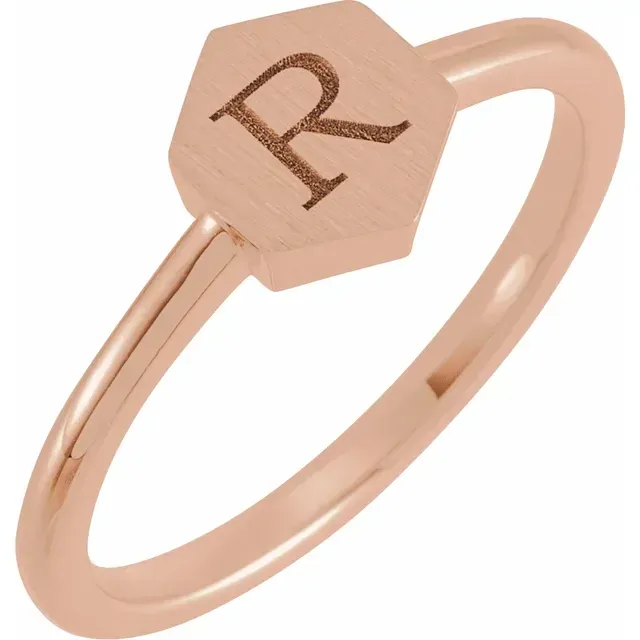 14K Rose  9.5x8 mm Geometric Signet Ring