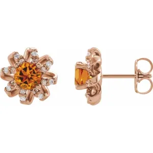 14K Rose Citrine & 1/6 CTW Diamond Halo-Style Earrings