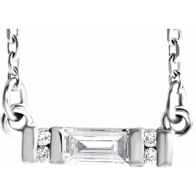 14K White 1/10 CTW Diamond Bar 16-18" Necklace
