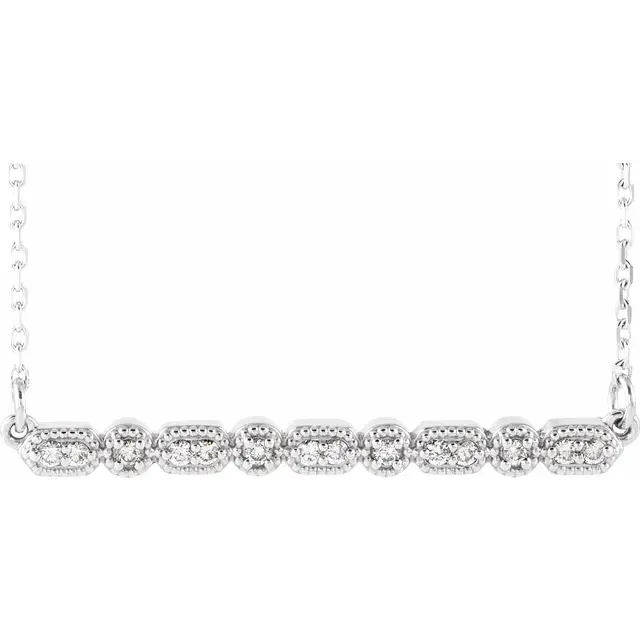 14K White 1/10 CTW Diamond Milgrain Bar 16-18" Necklace