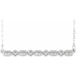 14K White 1/10 CTW Diamond Milgrain Bar 16-18" Necklace
