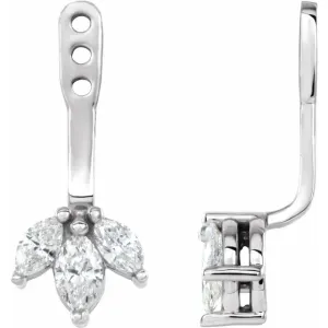 14K White 1/4 CTW Diamond Cluster Front-Back Earring Jackets