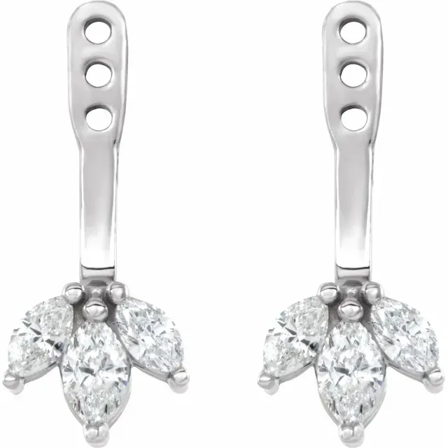14K White 1/4 CTW Diamond Cluster Front-Back Earring Jackets