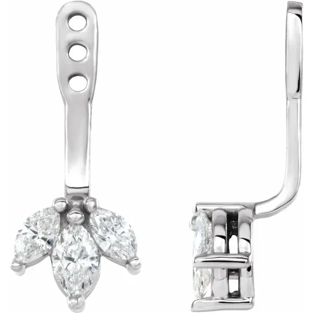 14K White 1/4 CTW Diamond Cluster Front-Back Earring Jackets