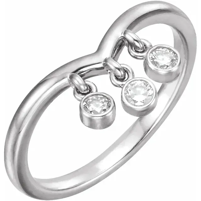 14K White 1/5 CTW Diamond Three-Stone Fringe V Ring