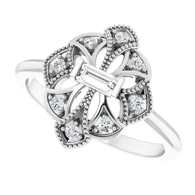 14K White 1/6 CTW Diamond Vintage-Inspired Ring