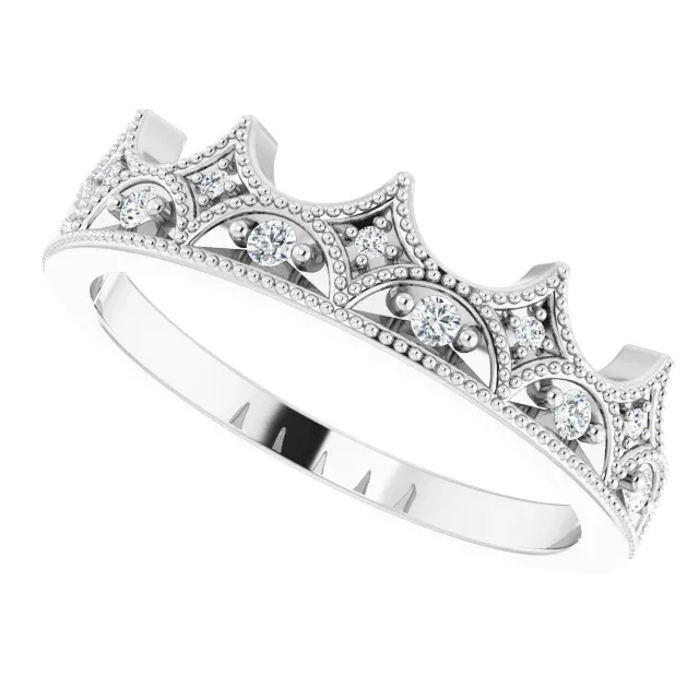 14K White 1/8 CTW Diamond Crown Ring