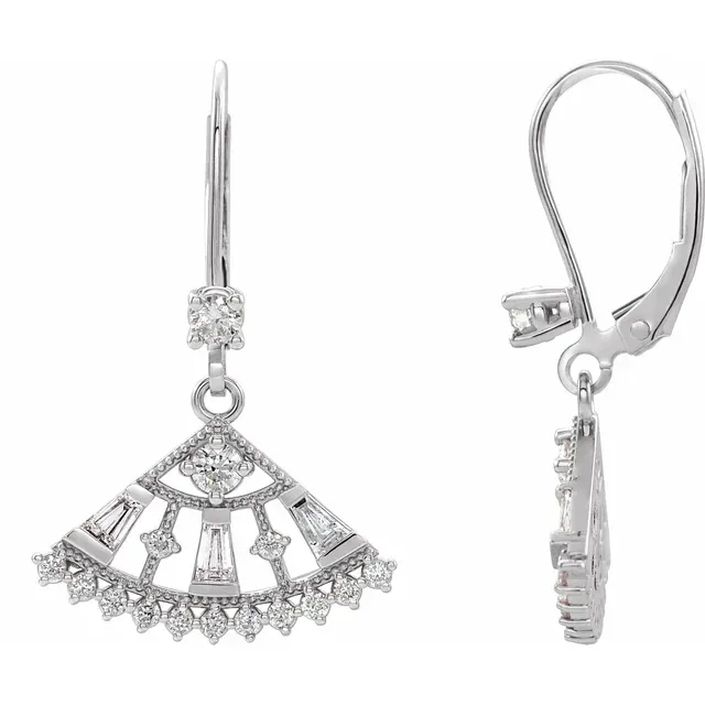 14K White 3/4 CTW Diamond Lever Back Fan Earrings