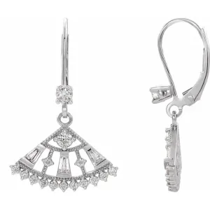 14K White 3/4 CTW Diamond Lever Back Fan Earrings