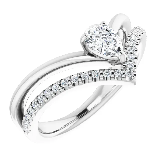 14K White 6x4 mm Pear Forever One? Moissanite & 1/6 CTW Diamond Ring