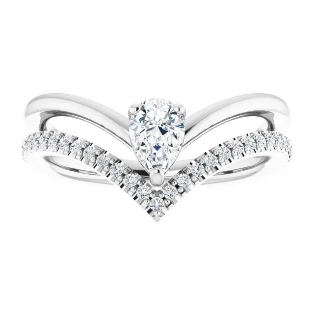 14K White 6x4 mm Pear Forever One? Moissanite & 1/6 CTW Diamond Ring