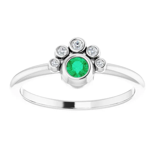 14K White Emerald & .04 CTW Diamond Ring