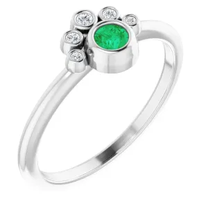 14K White Emerald & .04 CTW Diamond Ring