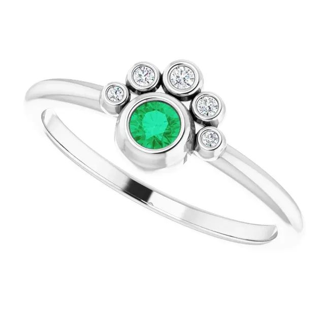 14K White Emerald & .04 CTW Diamond Ring