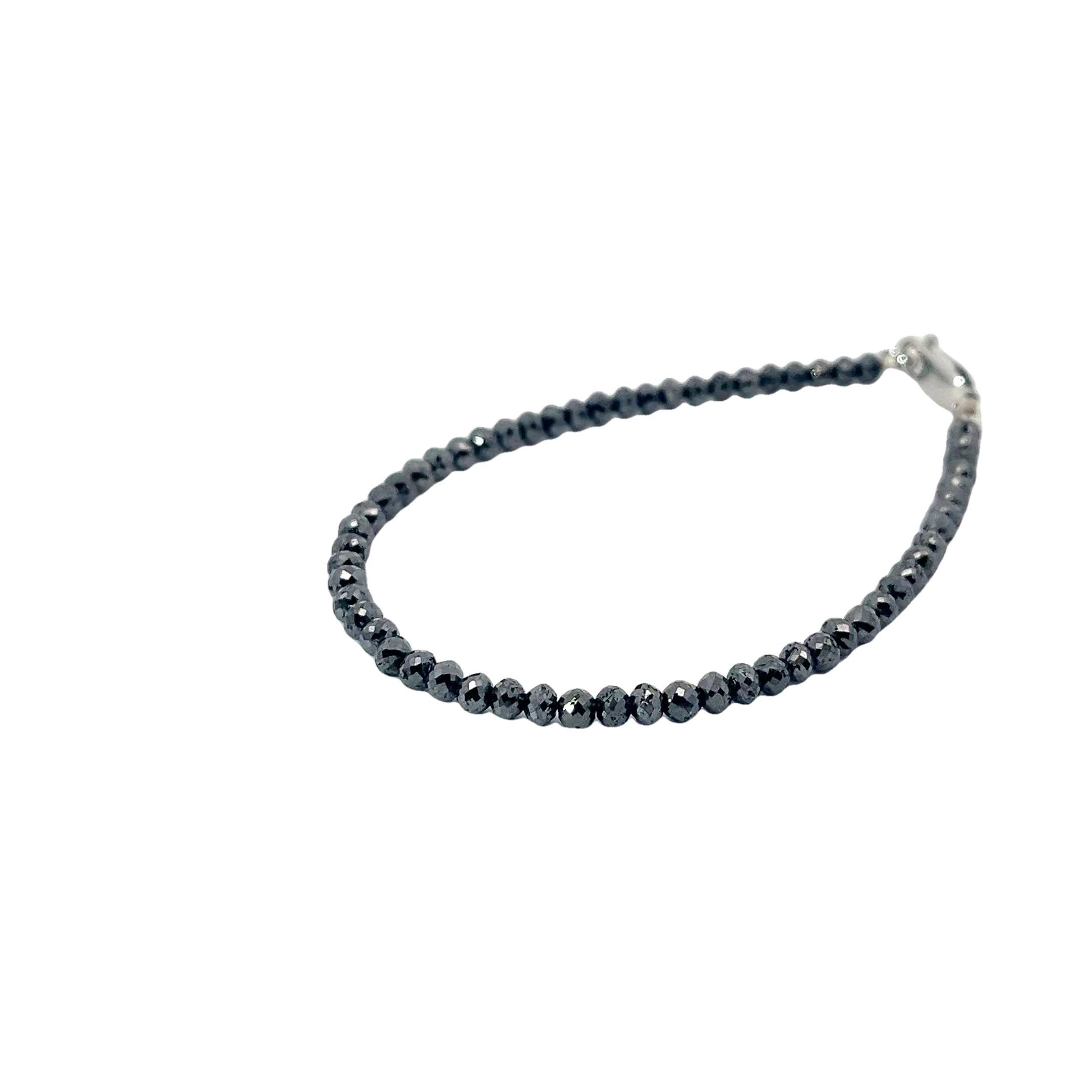 14k White Gold 11.85ct Black Diamond Beaded Mirror 3mm 6.5" inch Bracelet
