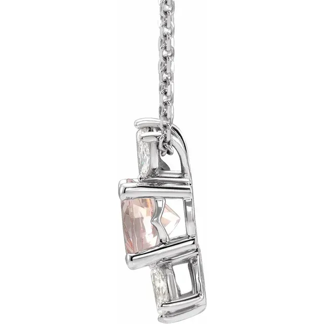 14K White Pink Morganite & 1/4 CTW Diamond 16-18" Necklace