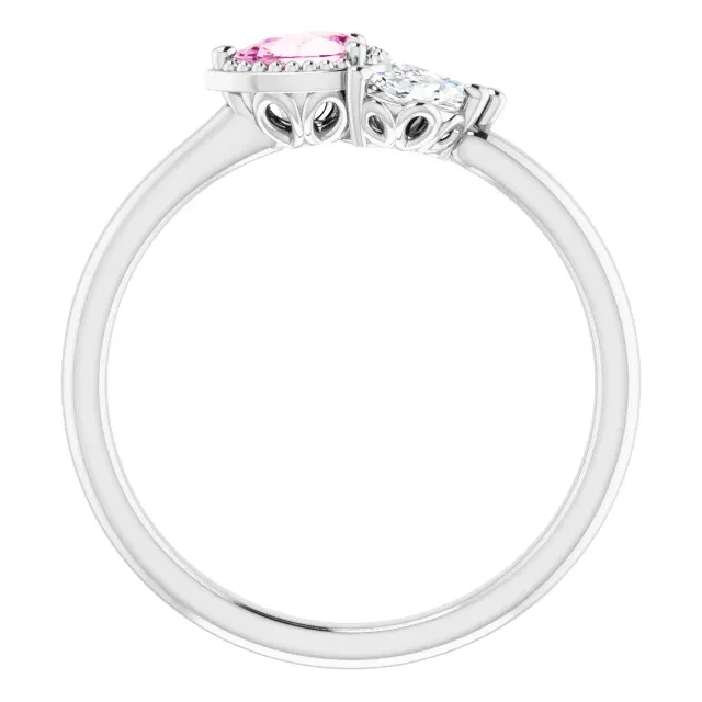 14K White Pink Sapphire & 1/8 CTW Diamond Ring