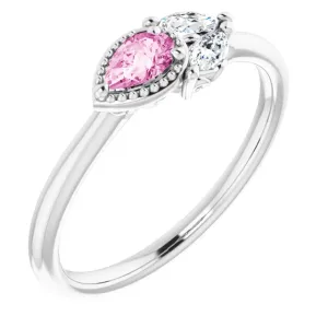 14K White Pink Sapphire & 1/8 CTW Diamond Ring