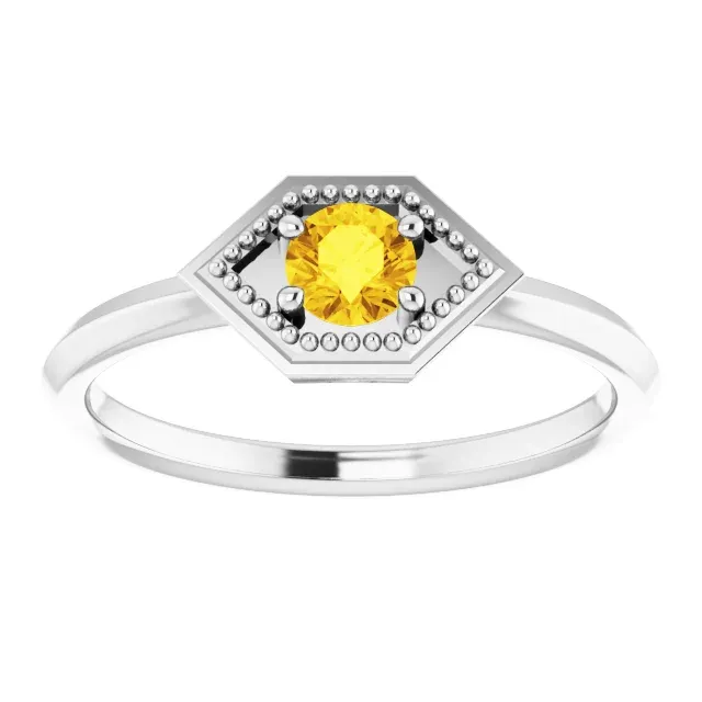 14K White Sapphire Geometric Ring