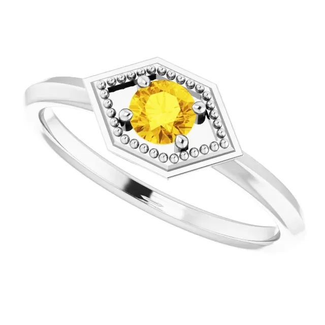 14K White Sapphire Geometric Ring