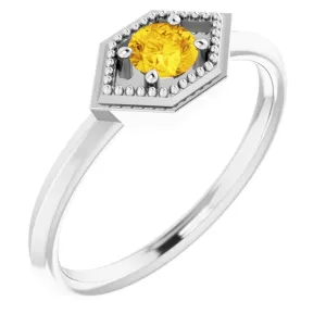 14K White Sapphire Geometric Ring