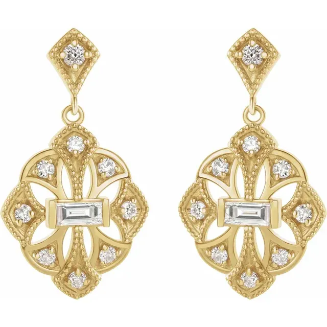 14K Yellow 3/8 CTW Diamond Vintage-Inspired Earrings
