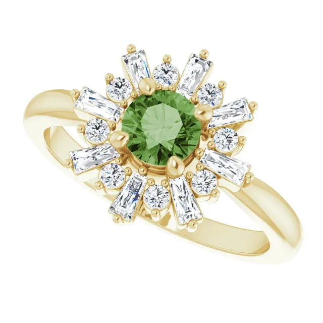 14K Yellow 5 mm Round Green Tourmaline & 3/8 CTW Diamond Ring