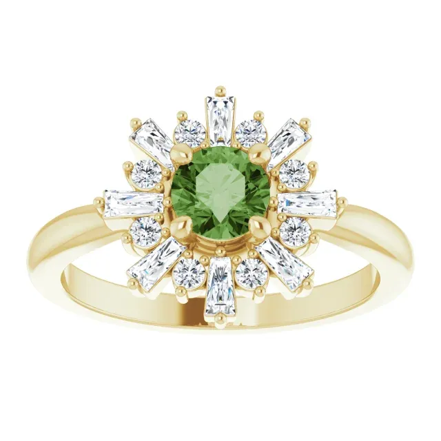 14K Yellow 5 mm Round Green Tourmaline & 3/8 CTW Diamond Ring