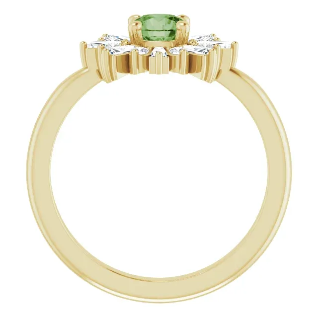 14K Yellow 5 mm Round Green Tourmaline & 3/8 CTW Diamond Ring