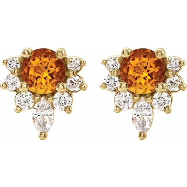 14K Yellow Citrine & 1/6 CTW Diamond Earrings