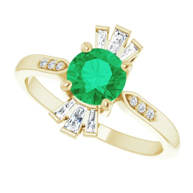 14K Yellow Emerald & 1/6 CTW Diamond Ring